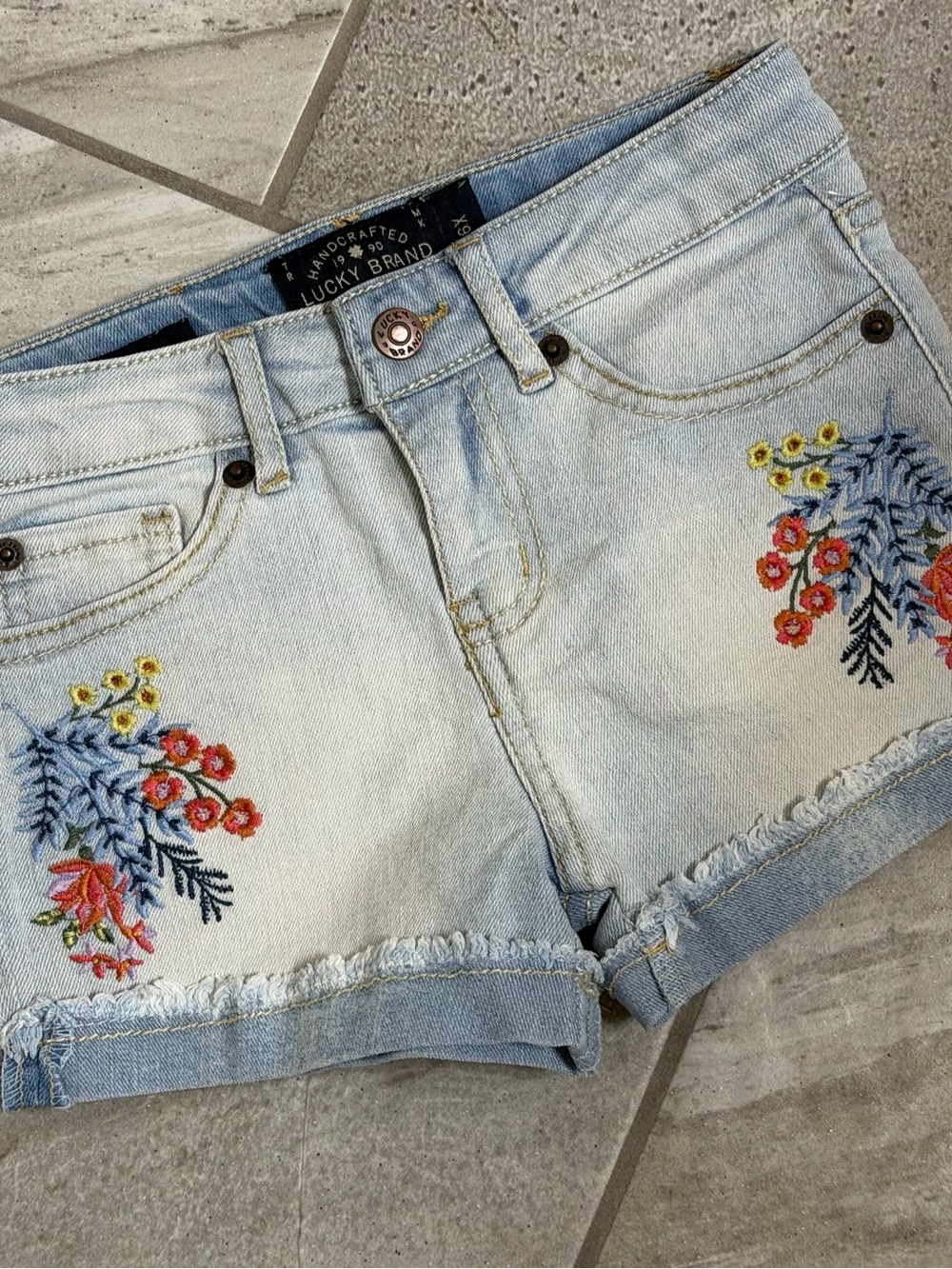 Lucky Brand Light Wash Embroidered Denim Shorts - Light Blue Girls 6x